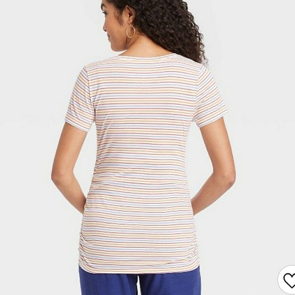 Isabel Maternity by Ingrid & Isabel V-Neck Multi-Striped Side Shirred T-Shirt M - Picture 2 of 7